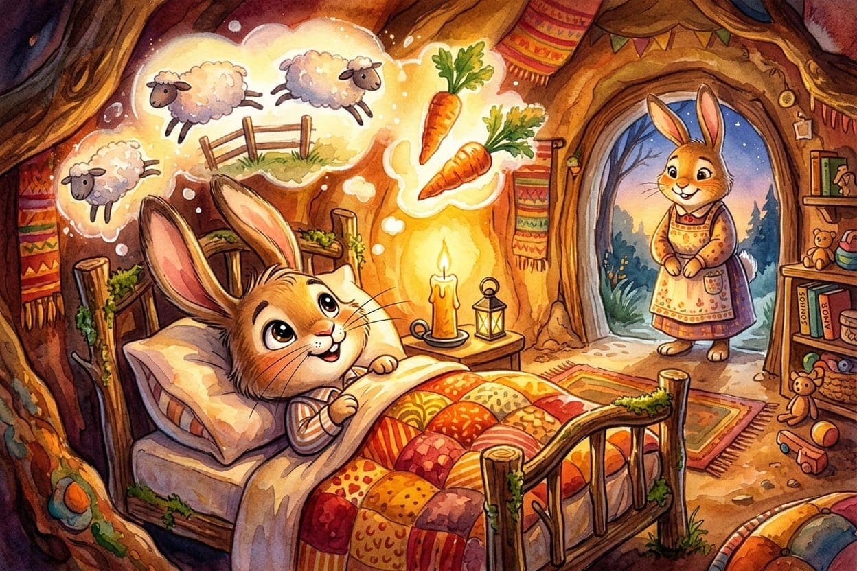 Ilustração do conto O Coelhinho que Não Conseguia Dormir