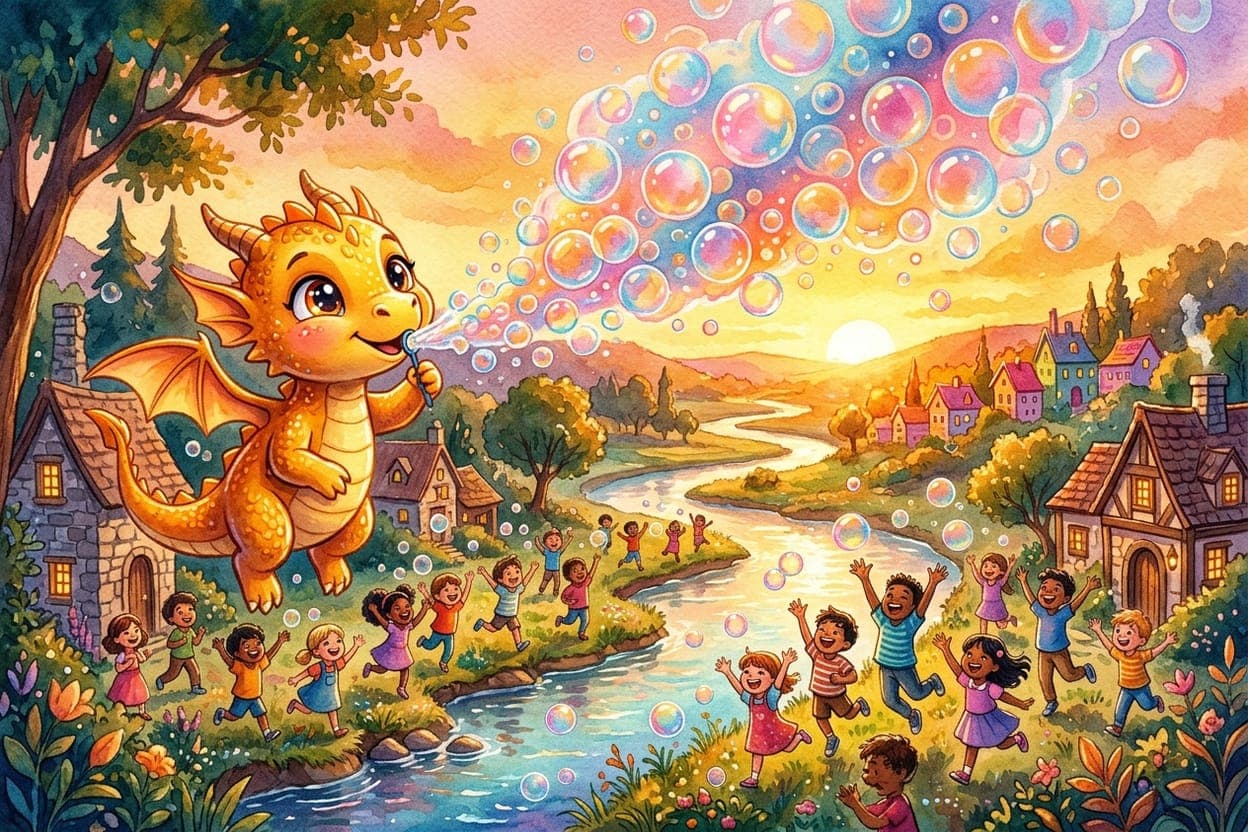 Ilustração do conto O Dragão que Assoprava Bolhas de Sabão
