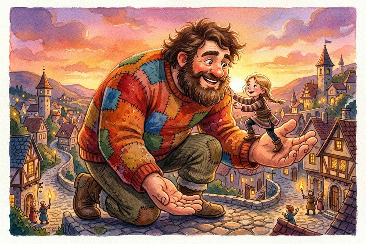 Ilustração do conto O Gigante Gentil e a Cidade dos Sonhos