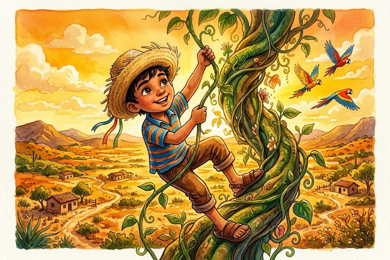Ilustração do conto João e o Pé de Feijão: A Versão Brasileira