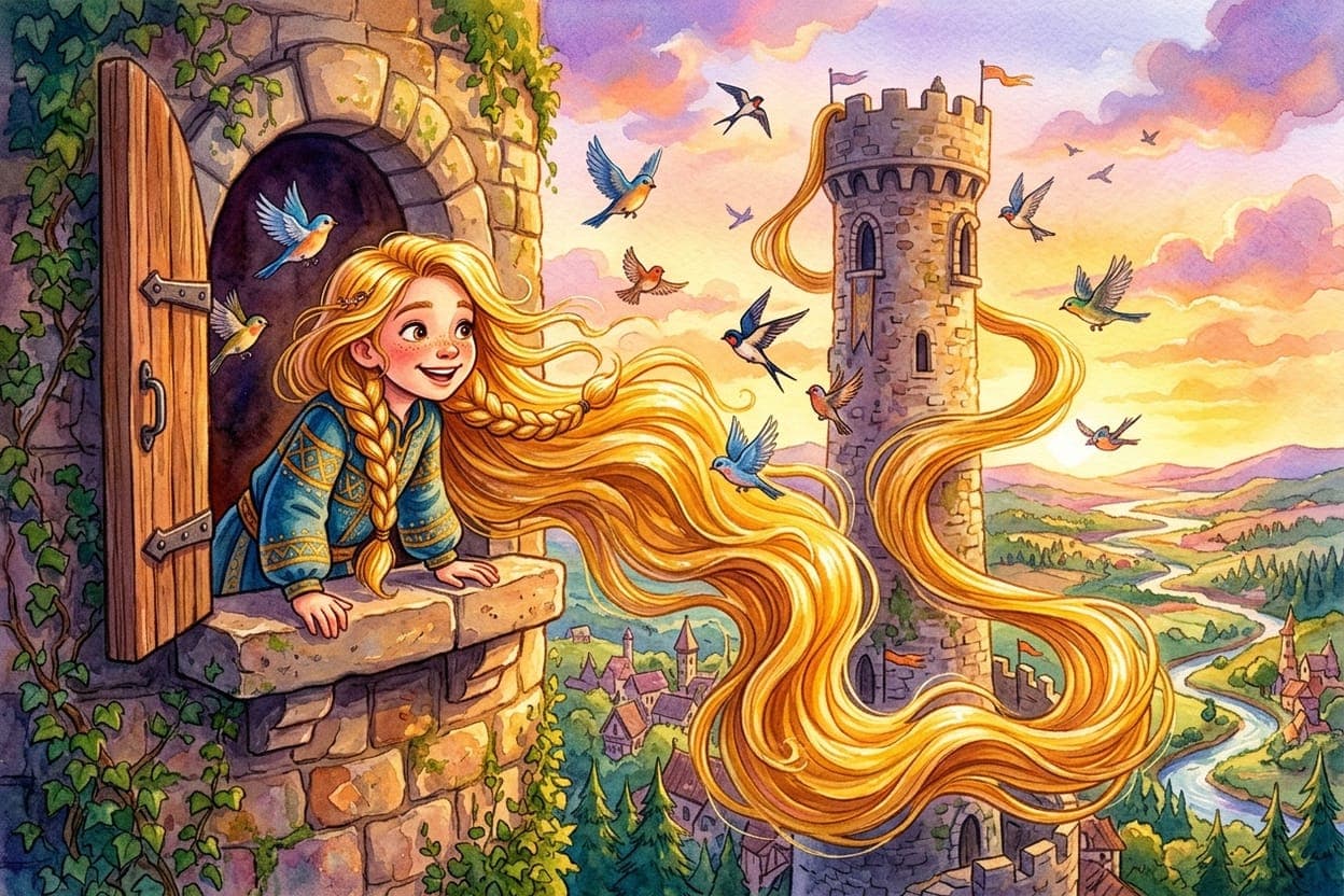 Ilustração do conto Rapunzel — A Menina da Torre