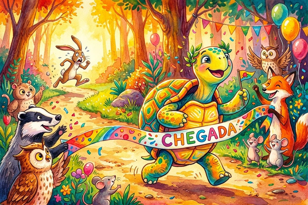 Ilustração do conto A Tartaruga e a Lebre: Quem Chega Primeiro?